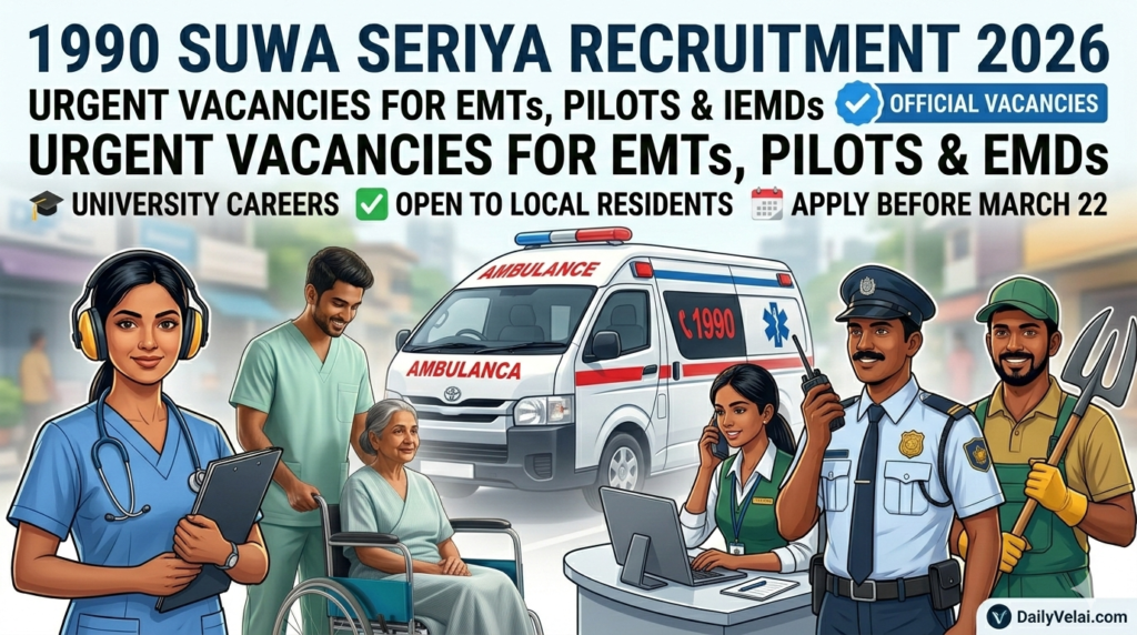 1990 Suwa Seriya Vacancies 2026: Vacancies for EMTs and Pilots (Ambulance Drivers) 2 1990 Suwa Seriya Vacancies