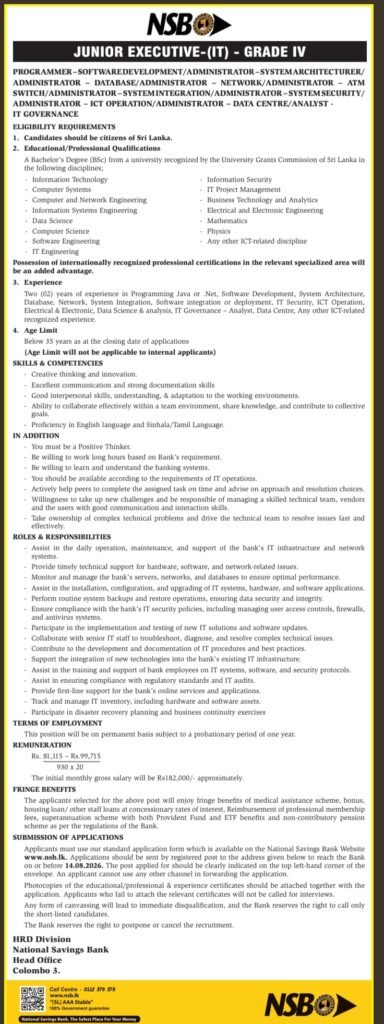 National Savings Bank (NSB) Recruitment 2026